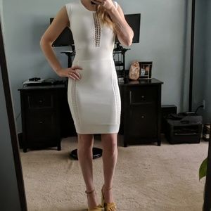 French Connection White Bodycon Dress with Macrame